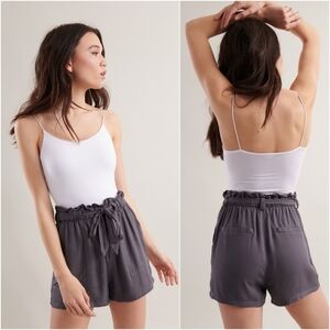 Garage Poplin High Waist Tie Belt Paperbag Shorts Relaxed Fit Charcoal Gray XS